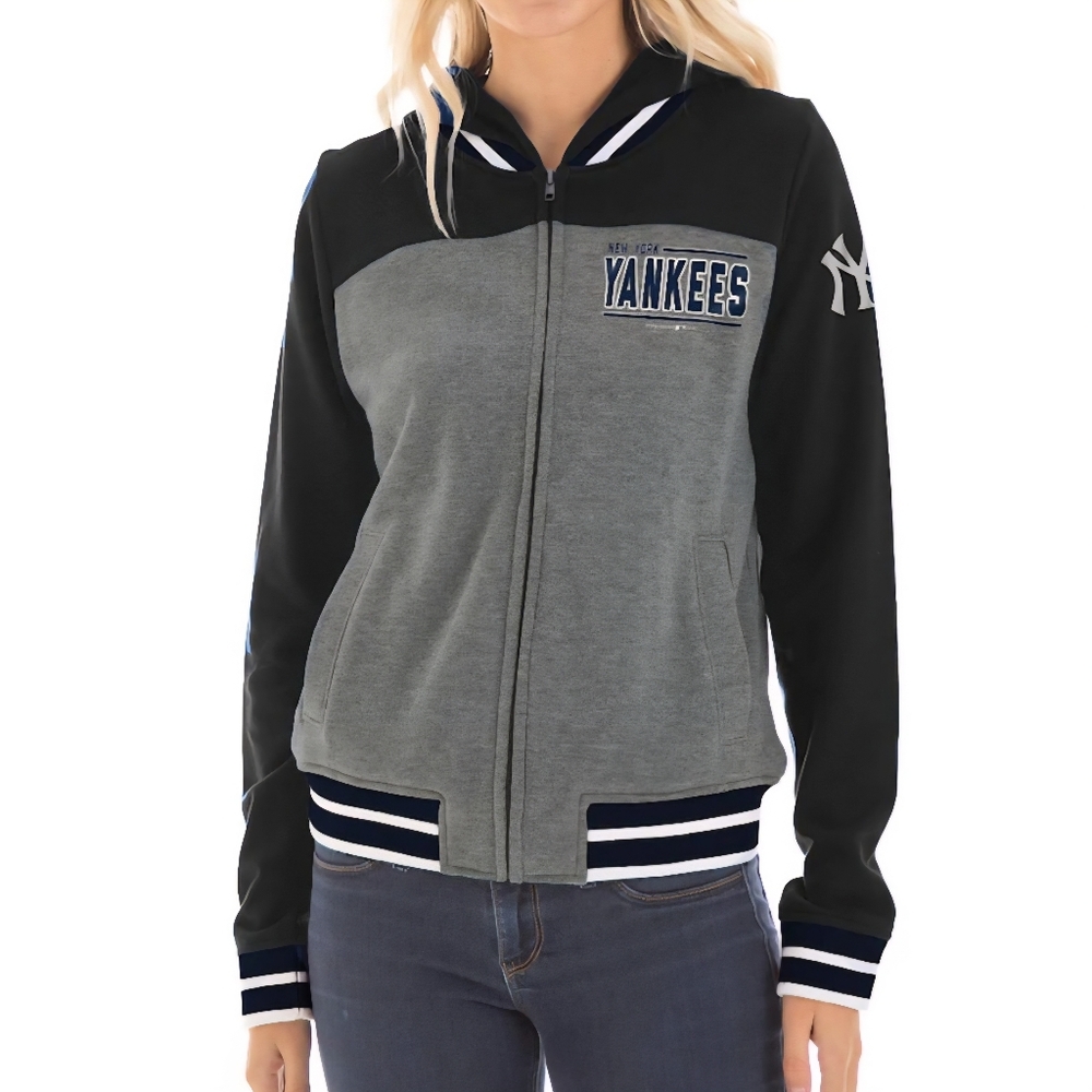 Women's New York Yankees New Era Gray/Navy French Terry Full-Zip Hoodie